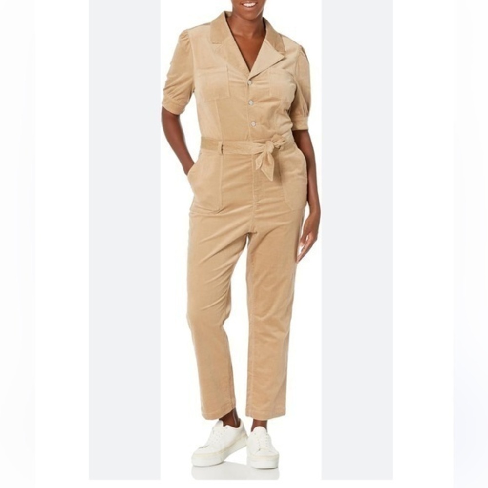 Paige Jumpsuit Mayslie Corduroy Belted in Camel Tan